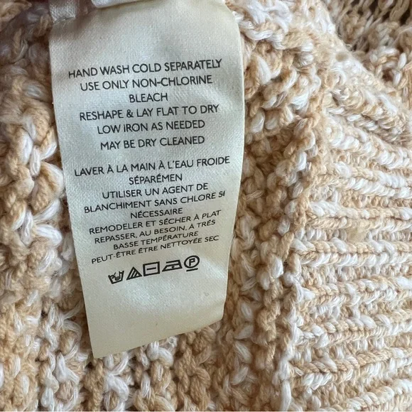 Free People Coconut Open Knit V-Neck Sweater in Sandy Combo Crop Slouchy Chunky - Picture 8 of 9